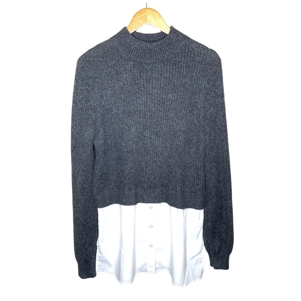 H by Halston‎ Mock Layer Mixed Media Sweater Shirt Large